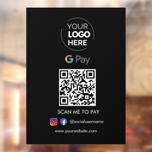  Google Pay QR Code Payment  Scan to Pay Black Window Cling