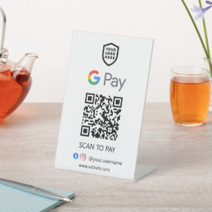 Google Pay QR Code Payment White Scan to Pay Pedestal Sign