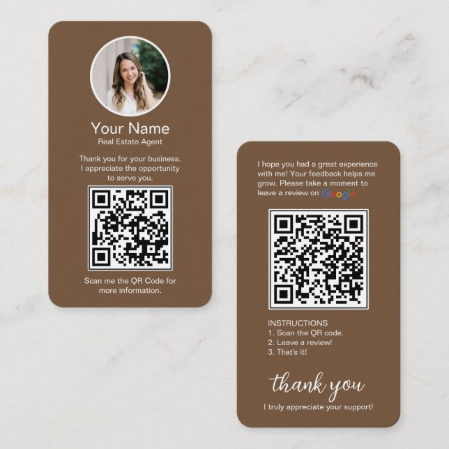 Google Review Business Card with Photo and QR Code (Front/Back)