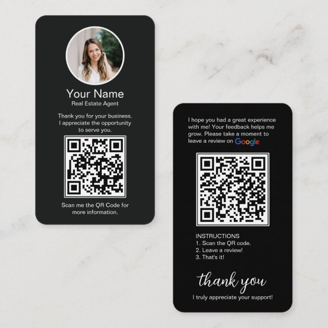 Google Review Business Card with Photo and QR Code (Front/Back)