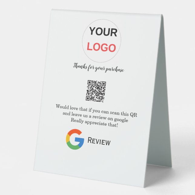 Google review business logo Scan QR review Table Tent (Front)