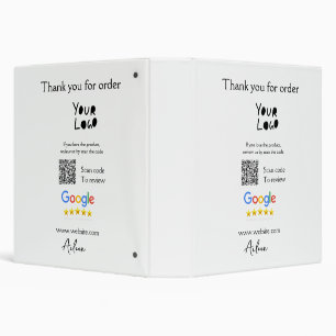 Google review business logo website scan QR code 3 Ring Binder