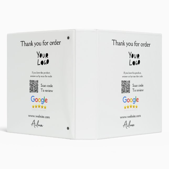 Google review business logo website scan QR code 3 Ring Binder (Background)