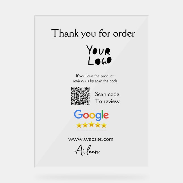 Google review business logo website scan QR code Acrylic Sign (Front)
