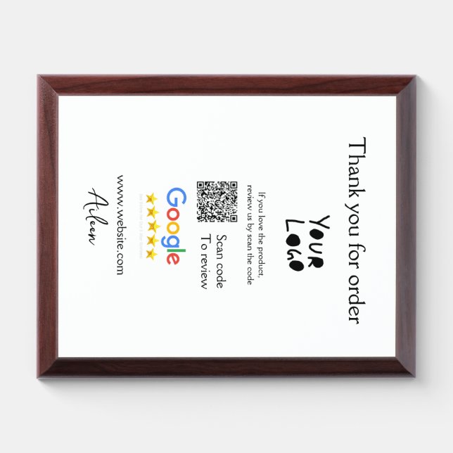 Google review business logo website scan QR code Award Plaque (Horizontal)