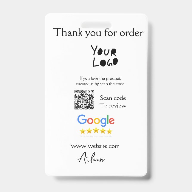Google review business logo website scan QR code Badge (Front)
