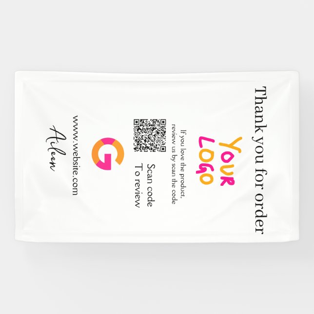 Google review business logo website scan QR code Banner (Horizontal)