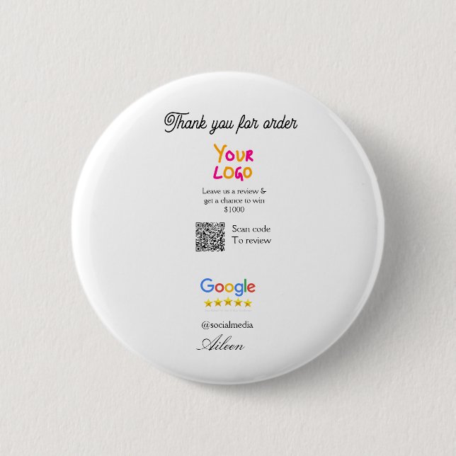Google review business logo website scan QR code Button (Front)