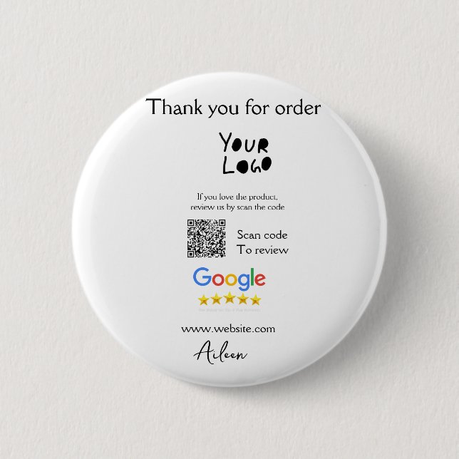 Google review business logo website scan QR code Button (Front)