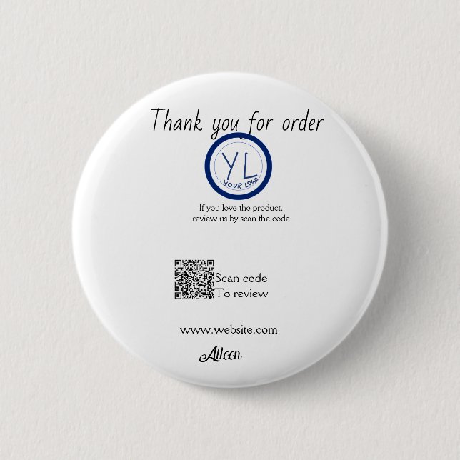 Google review business logo website scan QR code Button (Front)