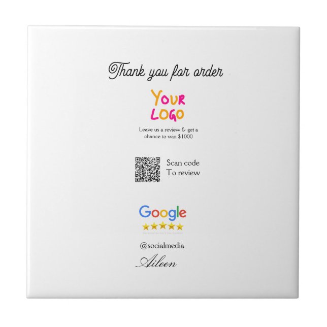 Google review business logo website scan QR code Ceramic Tile (Front)