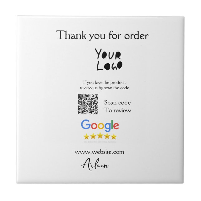 Google review business logo website scan QR code Ceramic Tile (Front)