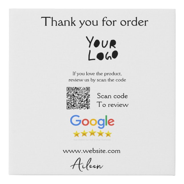 Google review business logo website scan QR code Faux Canvas Print (Front)