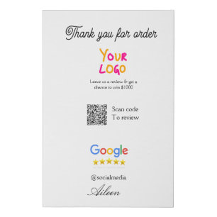 Google review business logo website scan QR code Faux Canvas Print