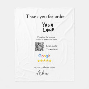 Google review business logo website scan QR code Fleece Blanket