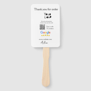 Google review business logo website scan QR code Hand Fan