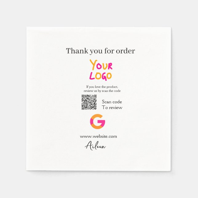 Google review business logo website scan QR code Napkins (Front)