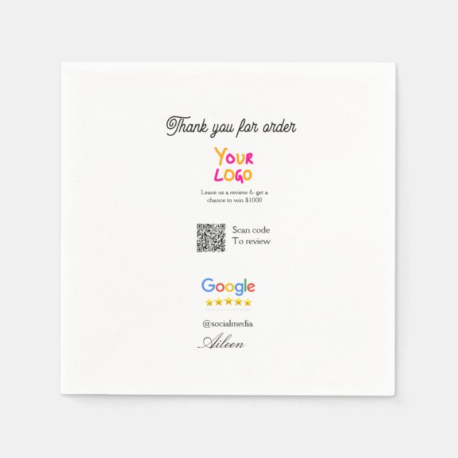 Google review business logo website scan QR code Napkins (Front)