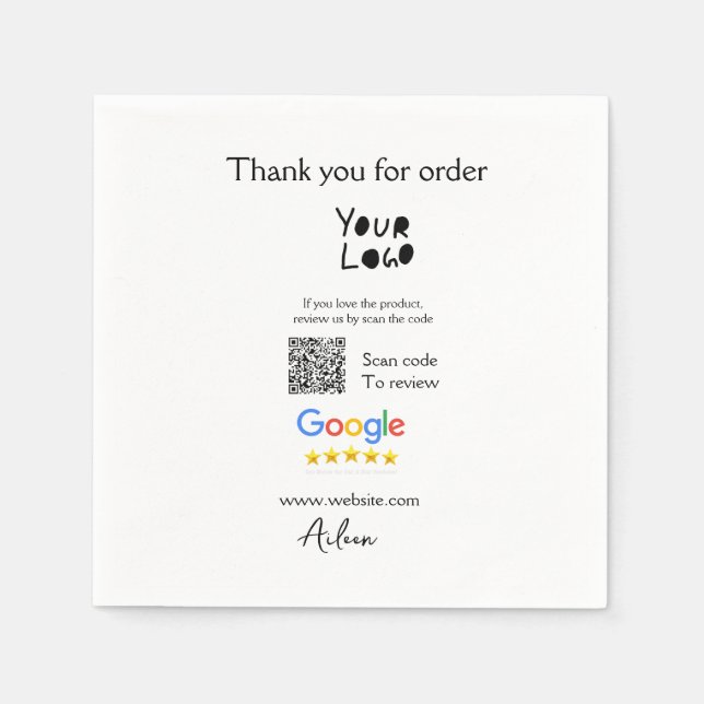 Google review business logo website scan QR code Napkins (Front)