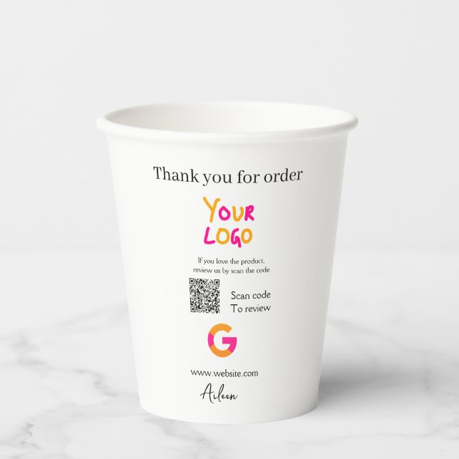 Google review business logo website scan QR code Paper Cups (Front)