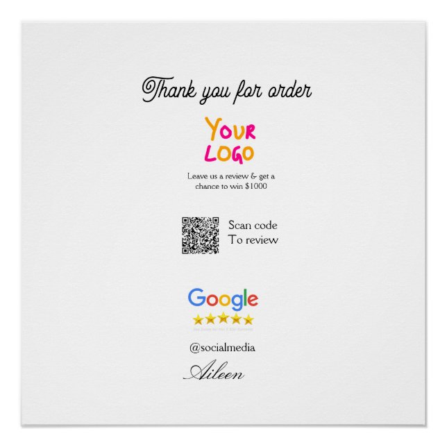 Google review business logo website scan QR code Poster (Front)
