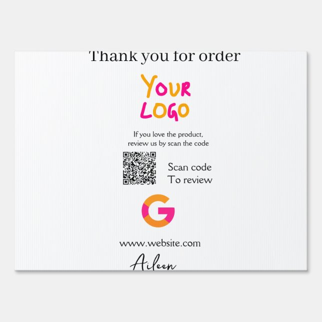 Google review business logo website scan QR code Sign (Front)