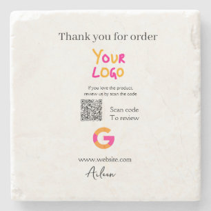 Google review business logo website scan QR code Stone Coaster