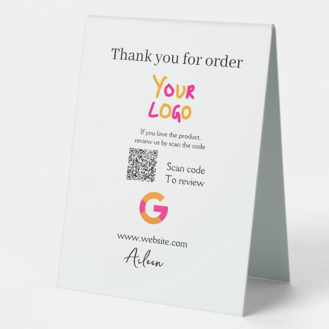 Google review business logo website scan QR code Table Tent (Front)