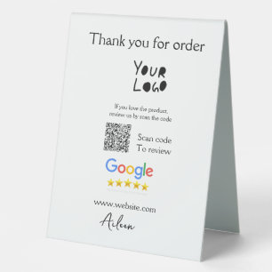 Google review business logo website scan QR code Table Tent