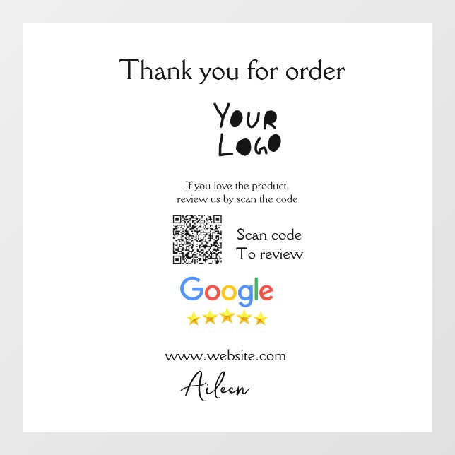 Google review business logo website scan QR code Window Cling (Sheet)