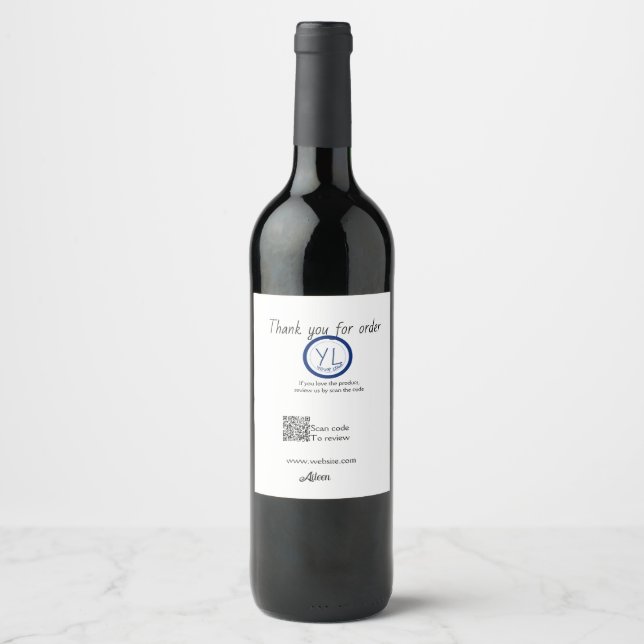 Google review business logo website scan QR code Wine Label (Front)
