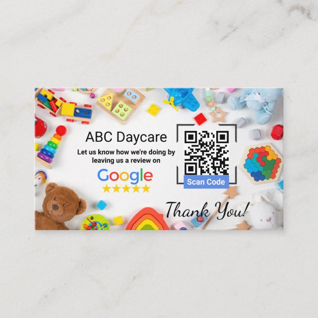 Google Review Card For Daycare Business W/ QR Code (Front)