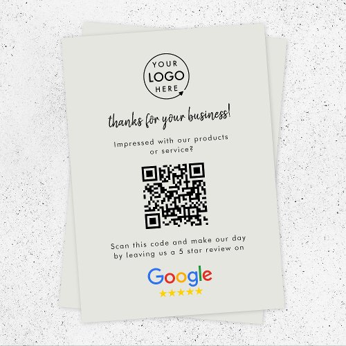 Google Review Link  QR Code Gray Business Reviews Enclosure Card