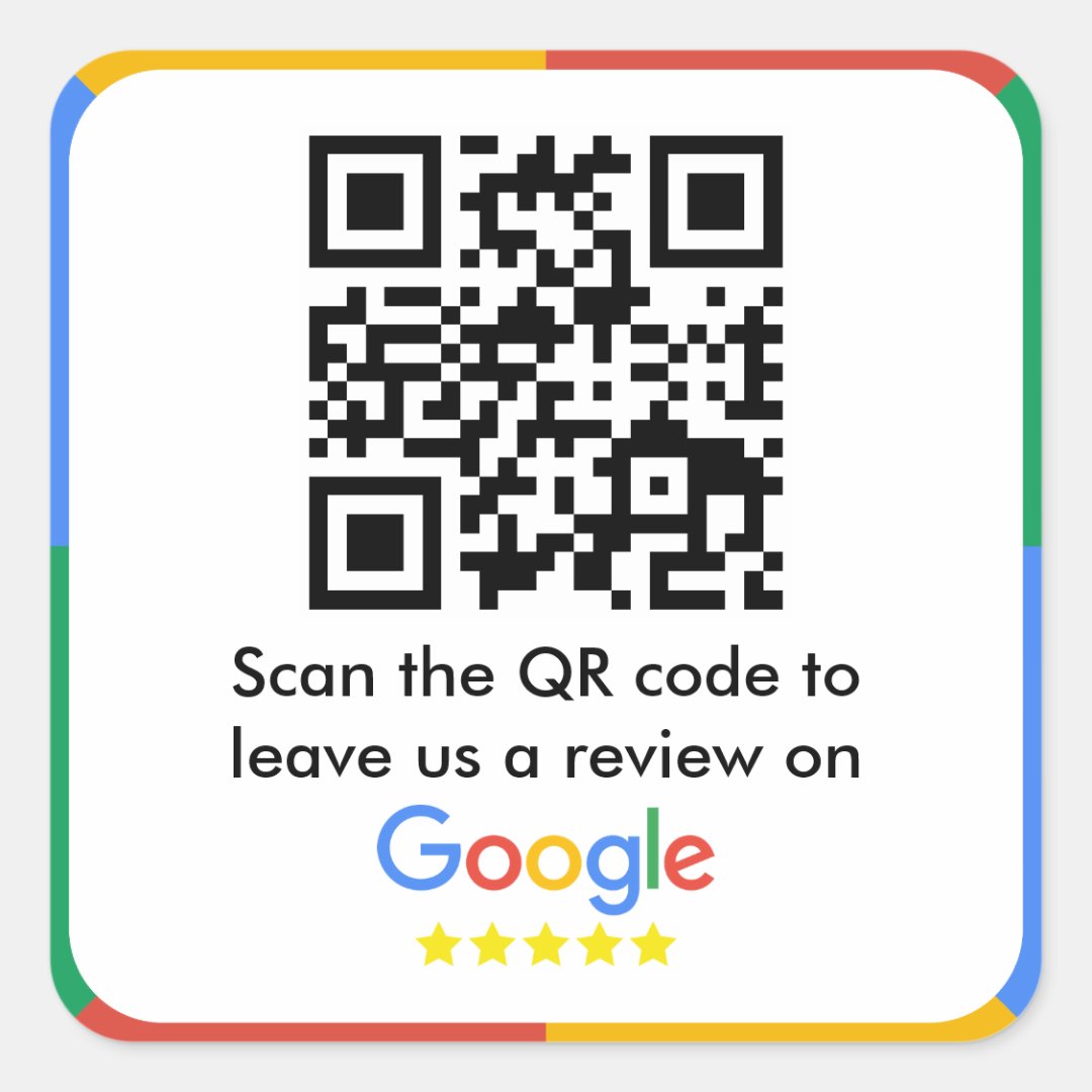 Google Review Link QR Code Square Sticker Zazzle