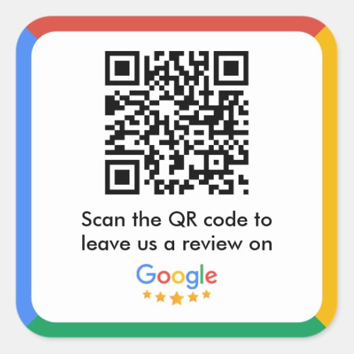Google Review Link QR Code Square Sticker