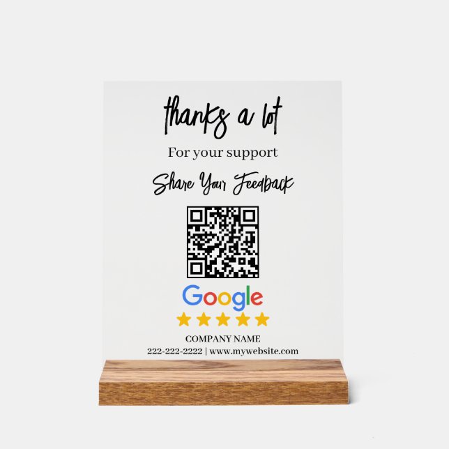 Google Review QR Business Acrylic Sign (Front)