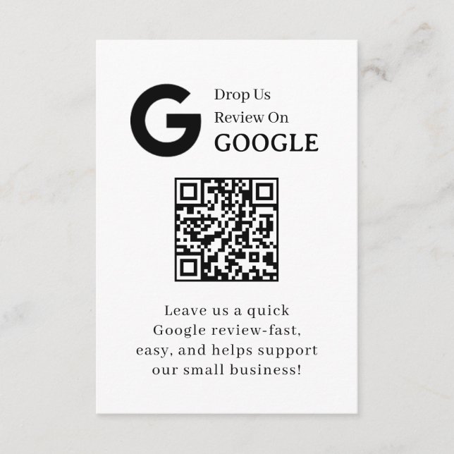 Google Review QR | Business Feedback Link Enclosure Card (Front)