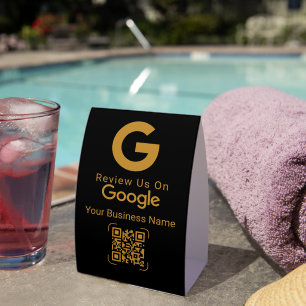 Google Review QR Code Black Gold Paper Table Tent