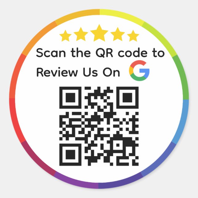 Google Review QR Code Classic Round Sticker (Front)