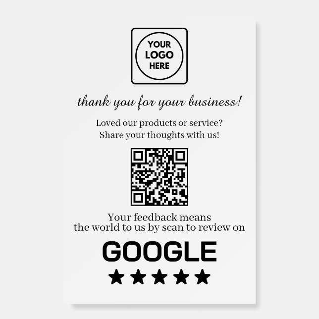 Google Review QR Code | Custom Business Feedback Foam Board (Front)