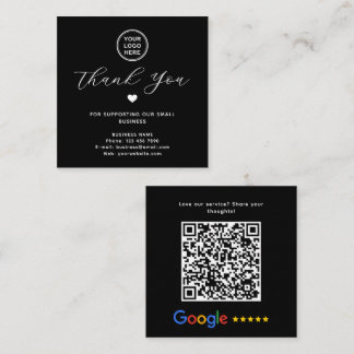 Google Review QR Code Thank You Black Modern Square Business Card