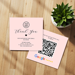 Google Review QR Code Thank You Square Pink Business Card