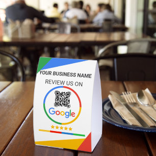 Google Review QR Code with Stars White Paper Table Tent