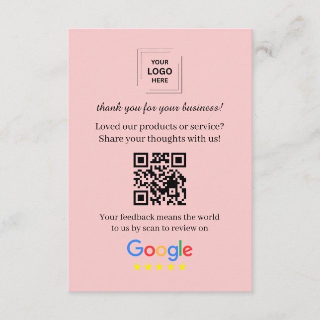 Google Review QR Customer Feedback Insert Card (Front)
