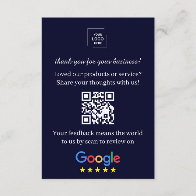 Google Review QR Feedback Business Insert Card (Front)
