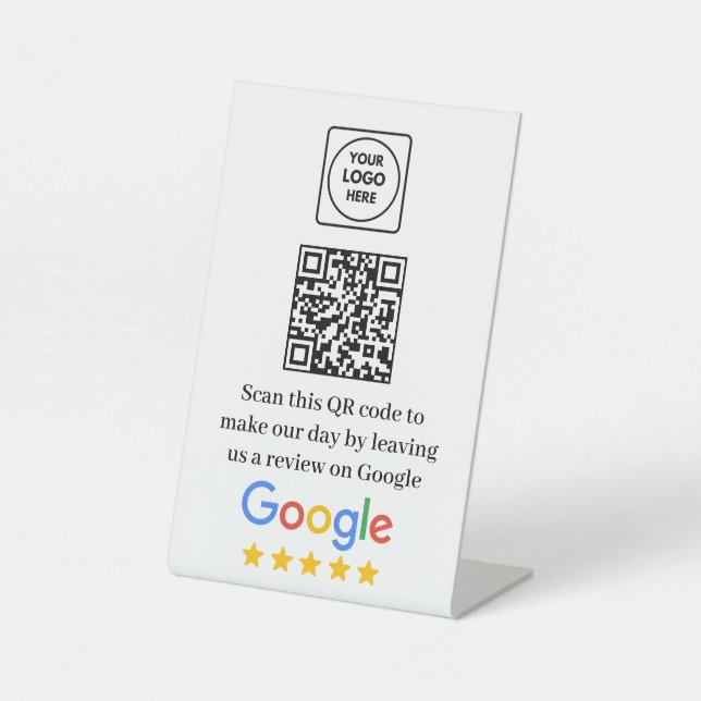 Google Review QR Link Modern Display Pedestal Sign (Front)