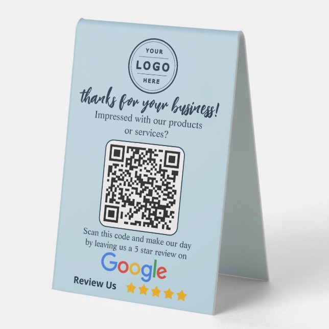 Google Review Request Baby Blue Table Top Sign (Front)
