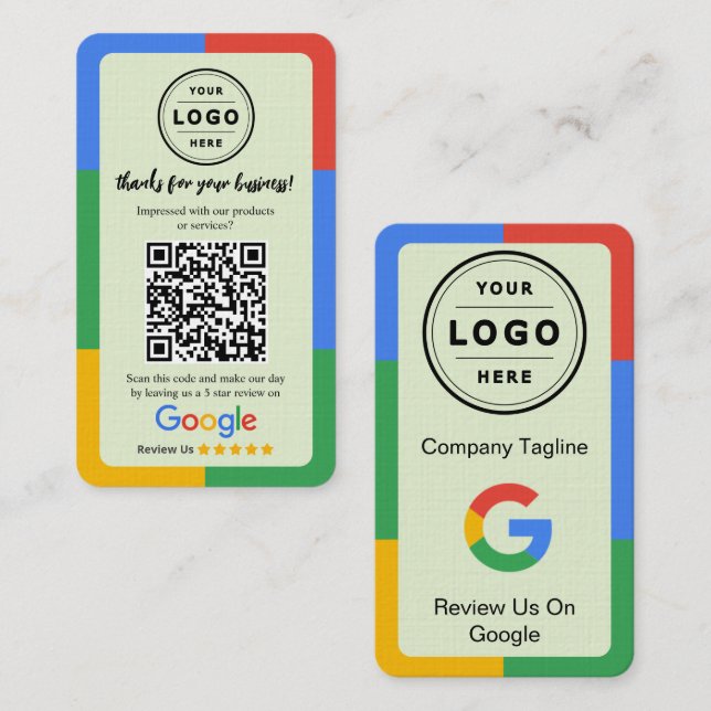 Google Review Request Card  with Logo and QR Code (Front/Back)
