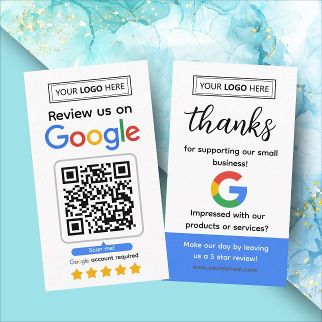 Google Review Request Card with Logo and QR Code (Google business review request card with logo and qr code, get 5 star reviews for your business)