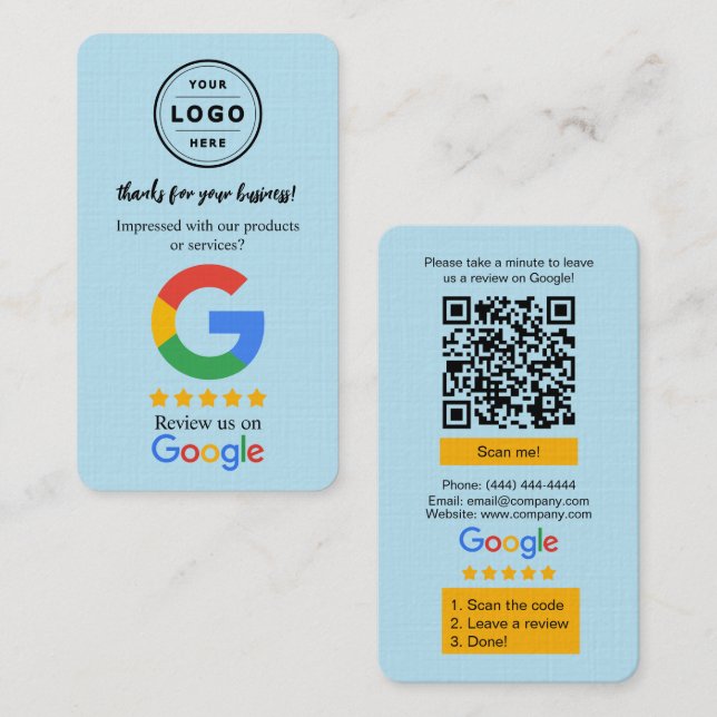 Google Review Request Card  with Logo and QR Code  (Front/Back)
